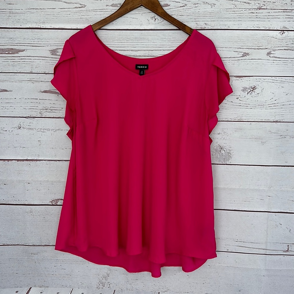 Torrid Pink Chiffon Flutter Sleeve Top Size 2x - image 1